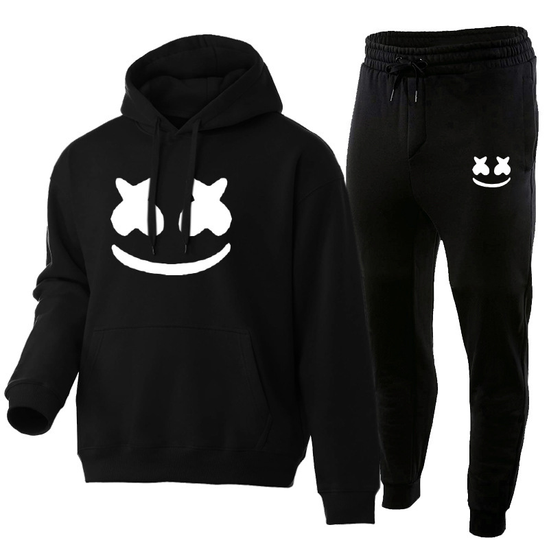 European and American Marshmello Marshmallow Face Peripheral Men's and Women's Loose Casual Hooded Sweatshirt and Sweatpants Sports Suit