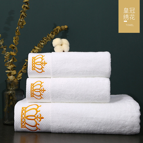 Pure Cotton Hotel Towels Absorbent Guest Room Bath Towel Set Embroidered Logo 100% Cotton White Towels Thick Hotel Towels