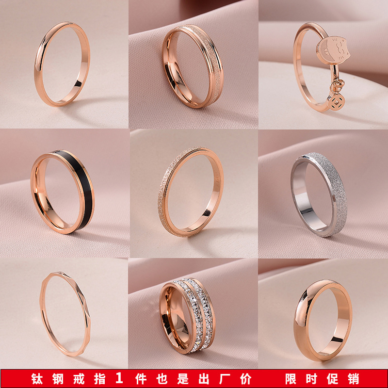 Titanium Steel Light Luxury Niche Anti-Fade Japanese and Korean Style Ring for Women, Smooth Matte Surface, Lucky Cat Resin Double-Row Versatile Trendy Accessory