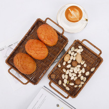 L665系列双耳长方形花藤篮编织面包篮咖啡色家用零食收纳跨境专供