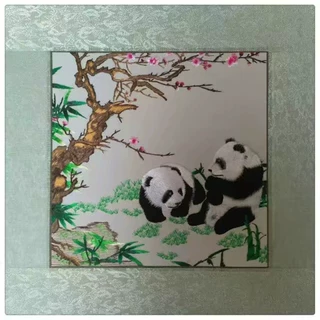 苏绣机绣装饰画成品挂画手工绣加工年年有余春归天地熊猫