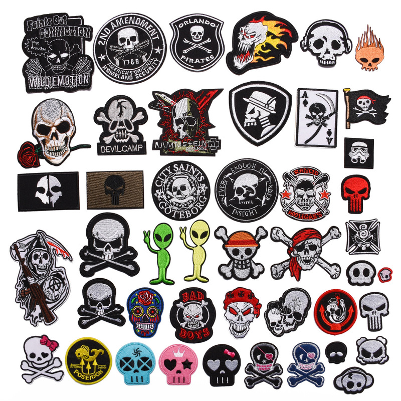 Embroidered Embroidered Cloth Stickers Computer Embroidered Chapter Boutique Punk Style Skull Full Embroidered Clothes Decorative Patch Stickers