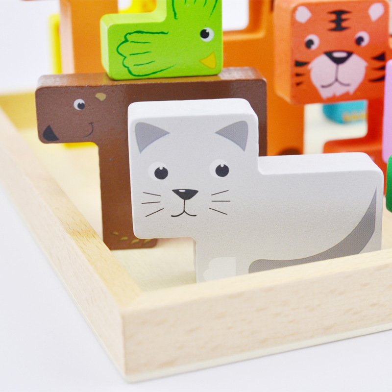 Rompecabezas de animales para niños, bloques de construcción Tetris de madera, juguetes de educación temprana para jardín de infantes de 3 a 6 años, madera de haya ecológica