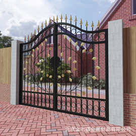 铁艺院门田园风格双开花园门铁艺庭院大门弧形门头造型铁艺栅栏门