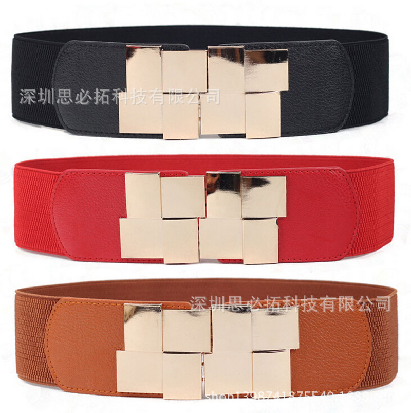 Nueva moda decorativo elástico cinturón ancho negro de las mujeres estilo coreano cuerpo que forma el vestido cintura sello Super ancho verano