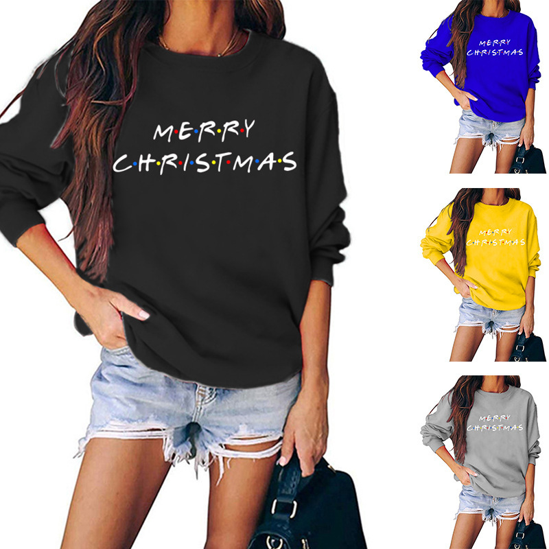 Merry Christmas Merry Christmas Letter Print European and American Crewneck Autumn and Winter Women's Sweat