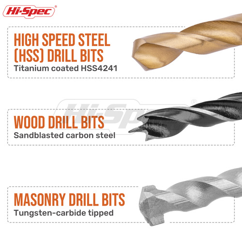 Hi-Spec 130-piece drill bit set twist drill woodworking flat drill bit cement drill bit electric drill drilling bit