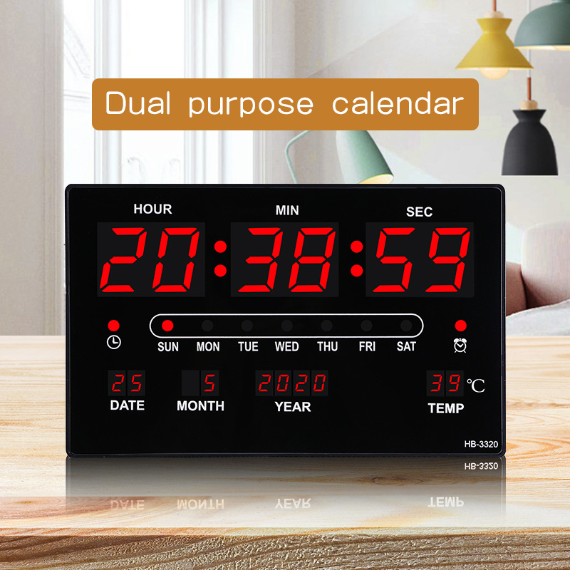 LED digital electronic alarm clock perpetual calendar living room electronic wall clock fashion bedroom wall calendar wall clock factory wholesale