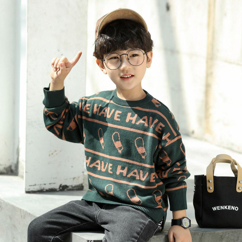 Boys' Autumn and Winter Knitwears, Kidsren's Knitted Knitwears, Velvet Thickeneded Pullovers, New Style for Middle and Large Kidsren, Korean Style