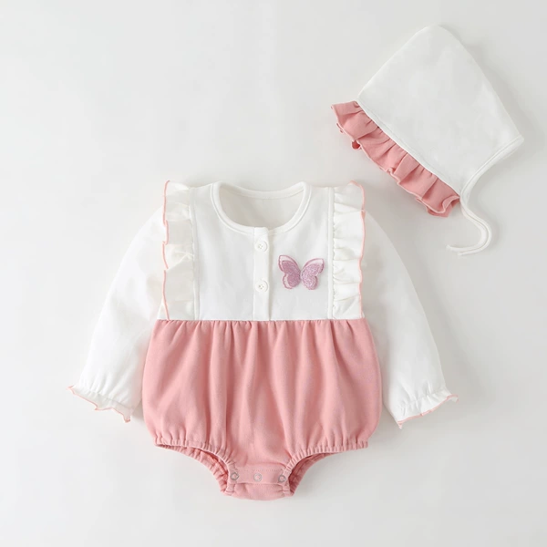 Korean pink butterfly long -sleeved triangle climb