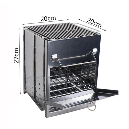 Square barbecue grill stainless steel folding stove barbecue grill BBQ outdoor picnic charcoal wood stove
