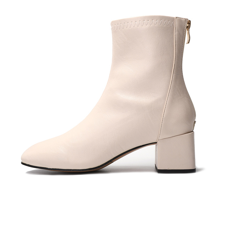 2023 Autumn/Winter New Network Red Slim Boots with Square Head Velvet Mid Cap Thick Heel and Zipper Back_voghion.com