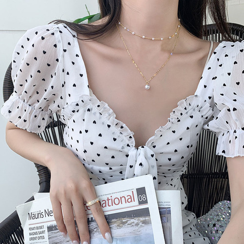 Japanese and Korean cross-border popular accessories, elegant and simple imitation pearl necklaces, niche design sense, Instagram layering style necklaces