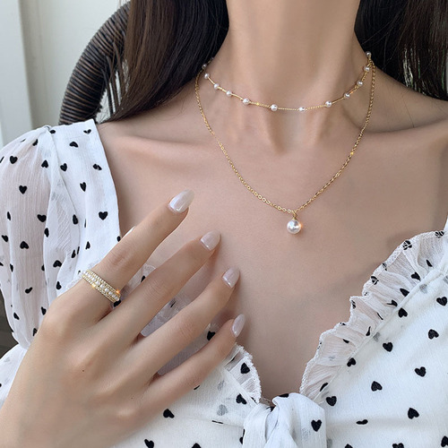 Japanese and Korean cross-border popular accessories, elegant and simple imitation pearl necklaces, niche design sense, Instagram layering style necklaces