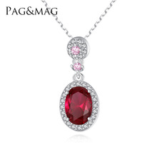 PAG&MAG 项链女小众设计感轻S925银吊坠蛋形红宝石欧美跨境彩宝