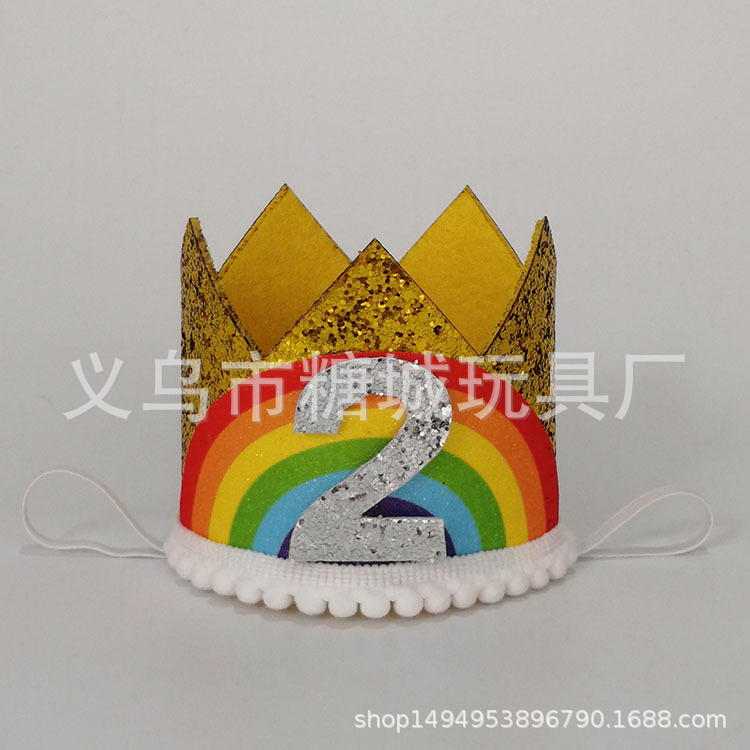 Transfronterizo para niños cumpleaños sombrero corona bebés aniversario número de color rojo bandeja de cabeza decoración de fiesta de cumpleaños
