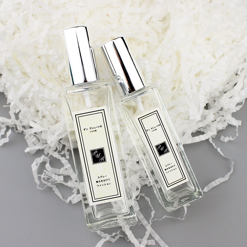 En stock botella de perfume de vidrio botella de spray cosmético transparente perfume sub-botella cuadrada de oro rosa boquilla de aluminio botella vacía