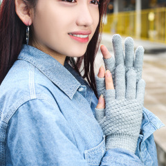 秋冬新款保暖露指手套 學生寫字漏兩半指針織手套辦公觸屏通用