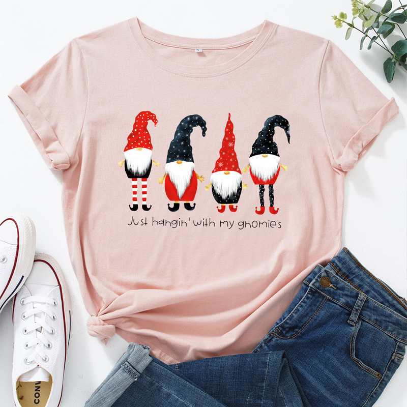 Christmas spot wish eaby Amazon foreign trade European and American women's cotton loose round neck short sleeve t-shirt women
