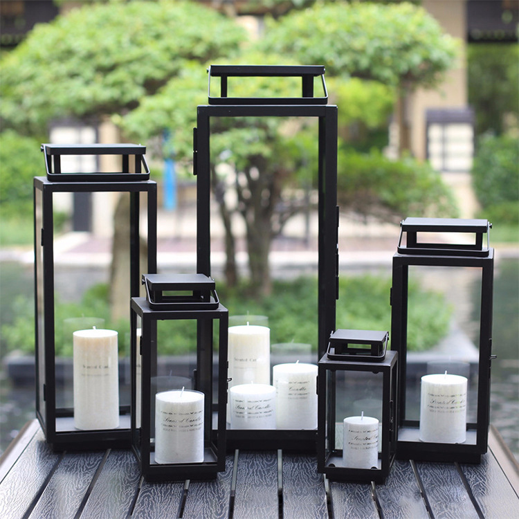 Portavelas de hierro estilo europeo para exteriores, decoración portátil de cristal retro, lámpara de piso grande, ideal para bodas y hoteles