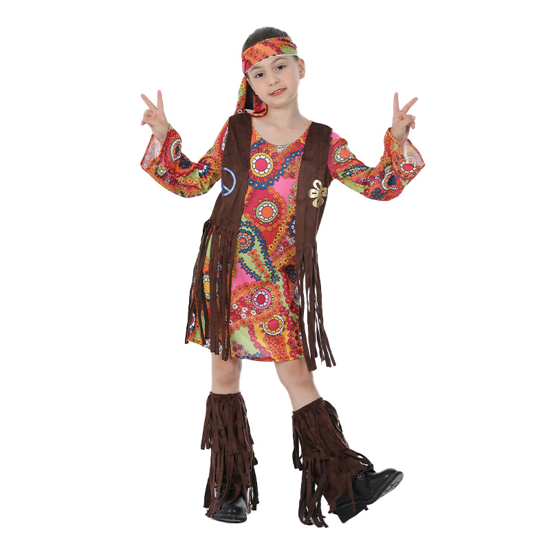 Nuevo juego de Halloween traje amante la paz estilo hippie niña niños etapa fotografía ropa fiesta