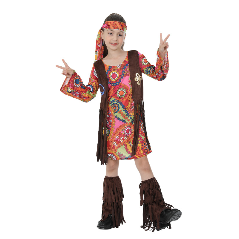 Nuevo juego de Halloween traje amante la paz estilo hippie niña niños etapa fotografía ropa fiesta