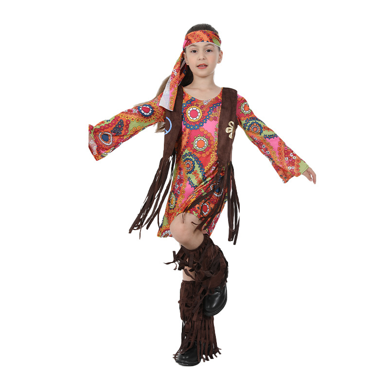 Nuevo juego de Halloween traje amante la paz estilo hippie niña niños etapa fotografía ropa fiesta