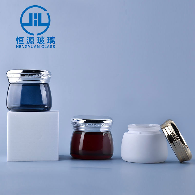 100g电镀花纹盖 面霜眼霜玻璃瓶 喷涂工艺 化妆品膏霜瓶 玻璃瓶