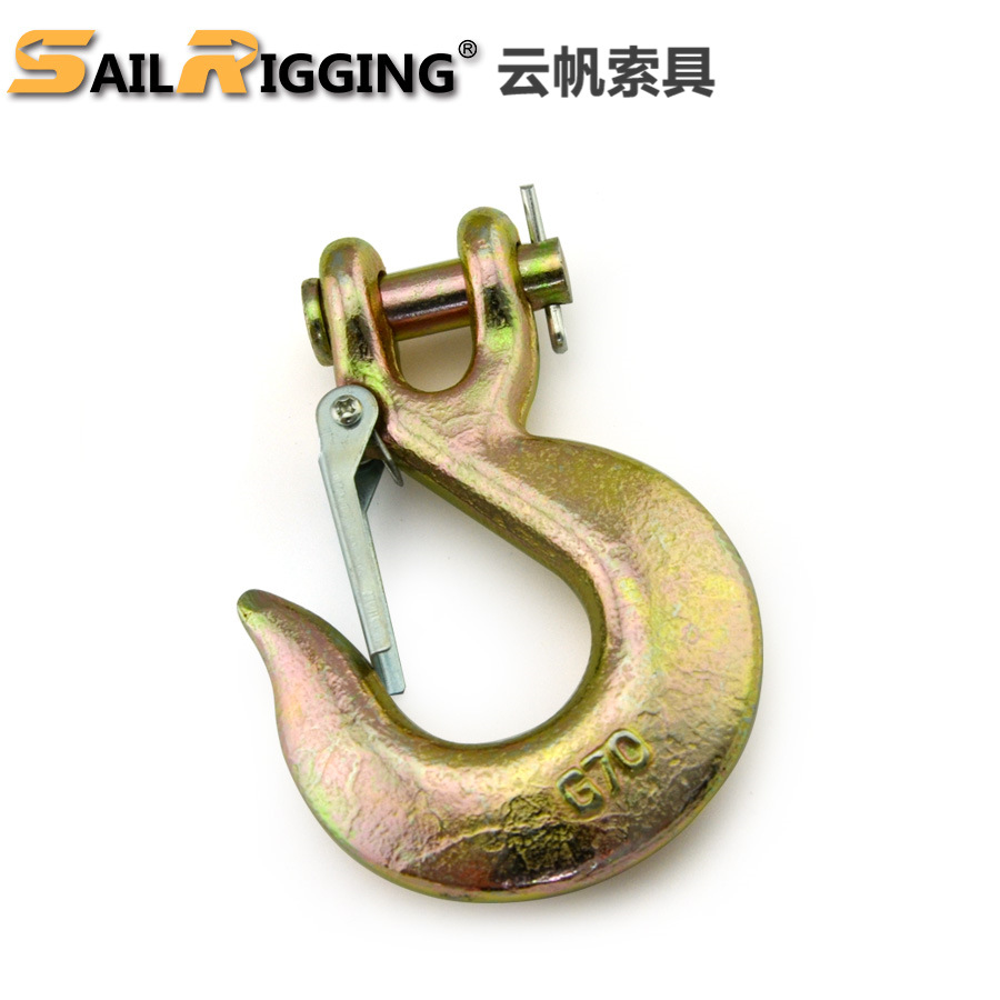 山东索具厂家电镀锌美式碳钢自锁式滑钩 1/4喷塑带舌片羊角滑钩