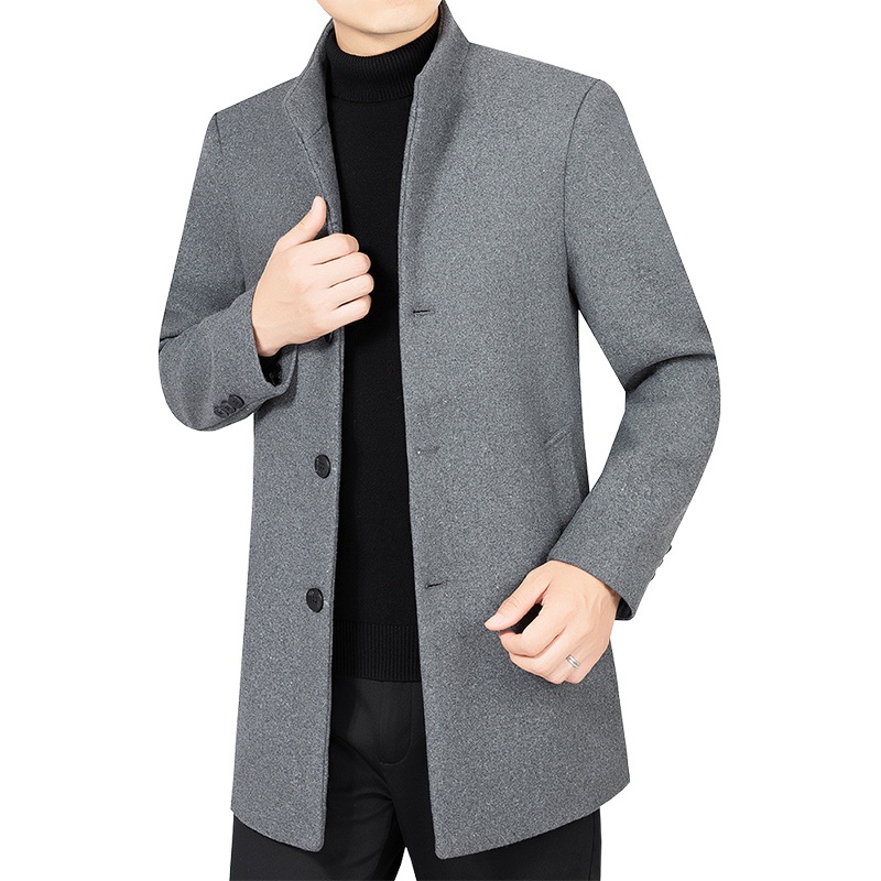 Otoño e invierno abrigo de lana de mediana edad abrigo de lana casual de media longitud para hombre abrigo de lana entrega de una sola pieza