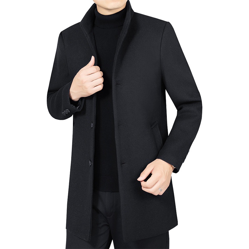 Otoño e invierno abrigo de lana de mediana edad abrigo de lana casual de media longitud para hombre abrigo de lana entrega de una sola pieza
