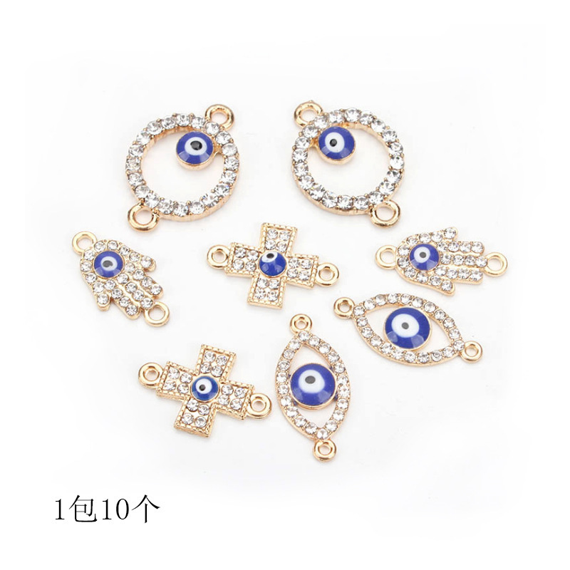 Cross-Border Devil's Eye Pendant with Diamonds, Fatima's Hand Cross, Blue Eye Keychain Pendant, Alloy Accessory