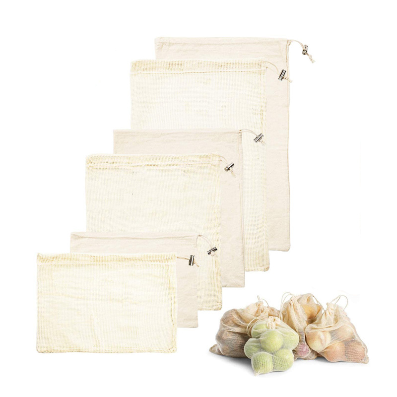 批发纯棉网袋抽绳束口袋超市买菜购物袋水果蔬菜收纳袋网眼袋批发