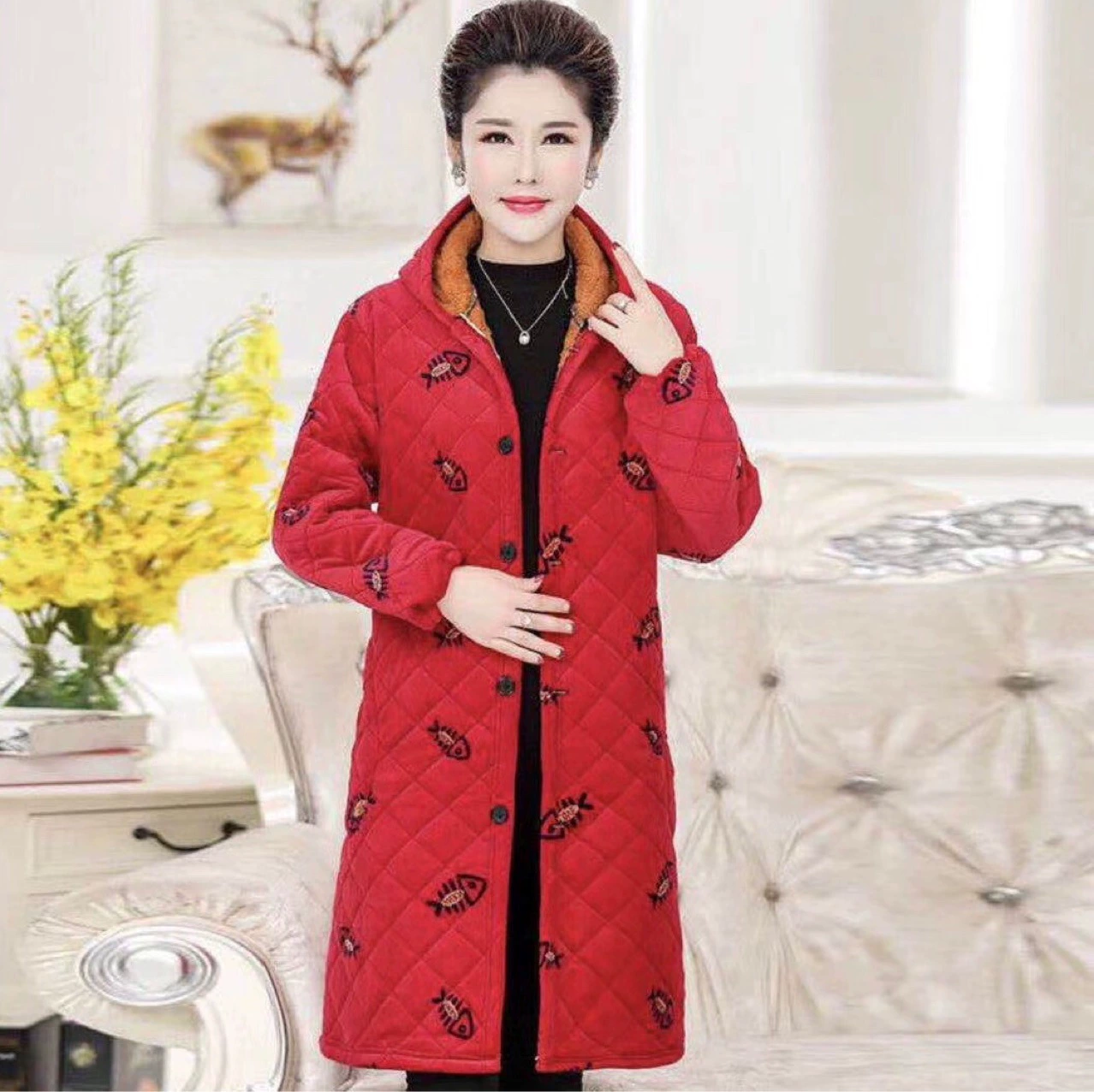 Женская трехслойная хлопковая куртка средней длины для женщин среднего и пожилого возраста с флисовой подкладкой больших размеров, домашняя куртка с хлопковой подкладкой для бабушки, куртка с хлопковой подкладкой, Комбинезоны на зиму