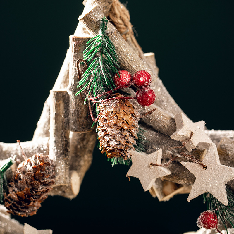 Navidad guirnaldas de madera vinas frutas rojas pentagramas colgantes cafetería hotel centro comercial decoración colgante de pared