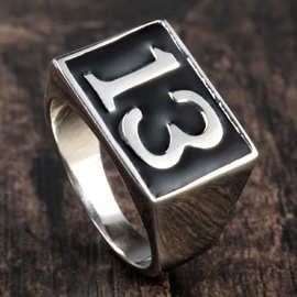 海义wish热卖新款 男士不锈钢数字指环  黑色复古13合金戒指