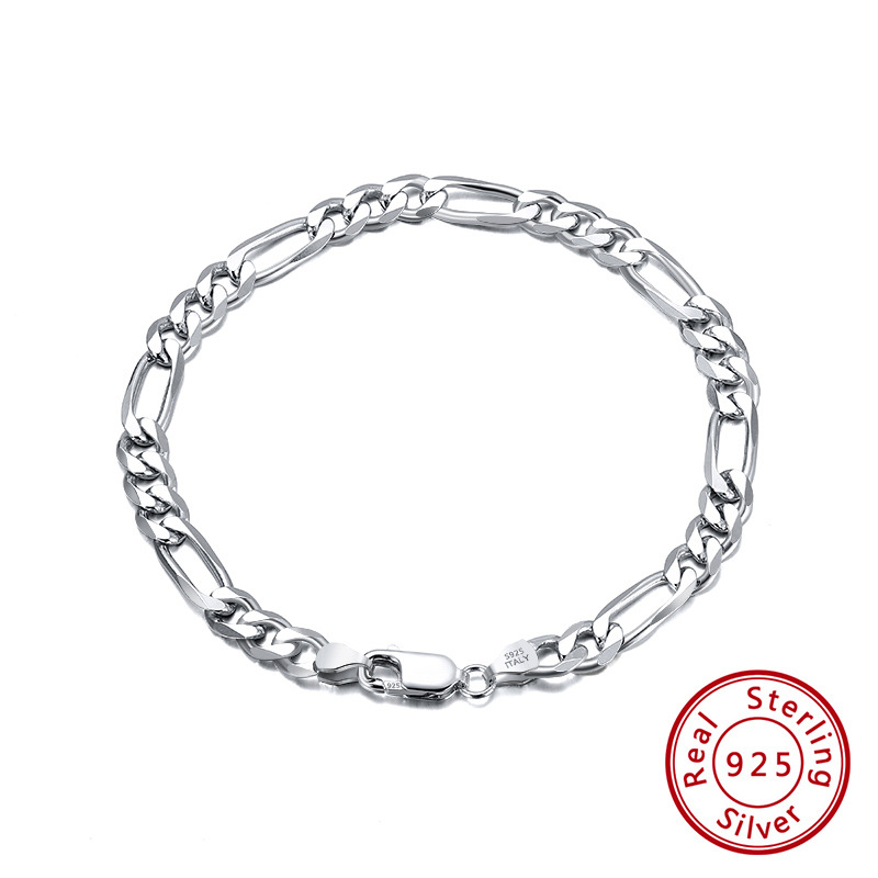 Pulsera de plata esterlina S925 cuidadosamente seleccionada Pulsera Figaro 5mm coche flor cadena madre hip hop personalidad hombres y mujeres al por mayor
