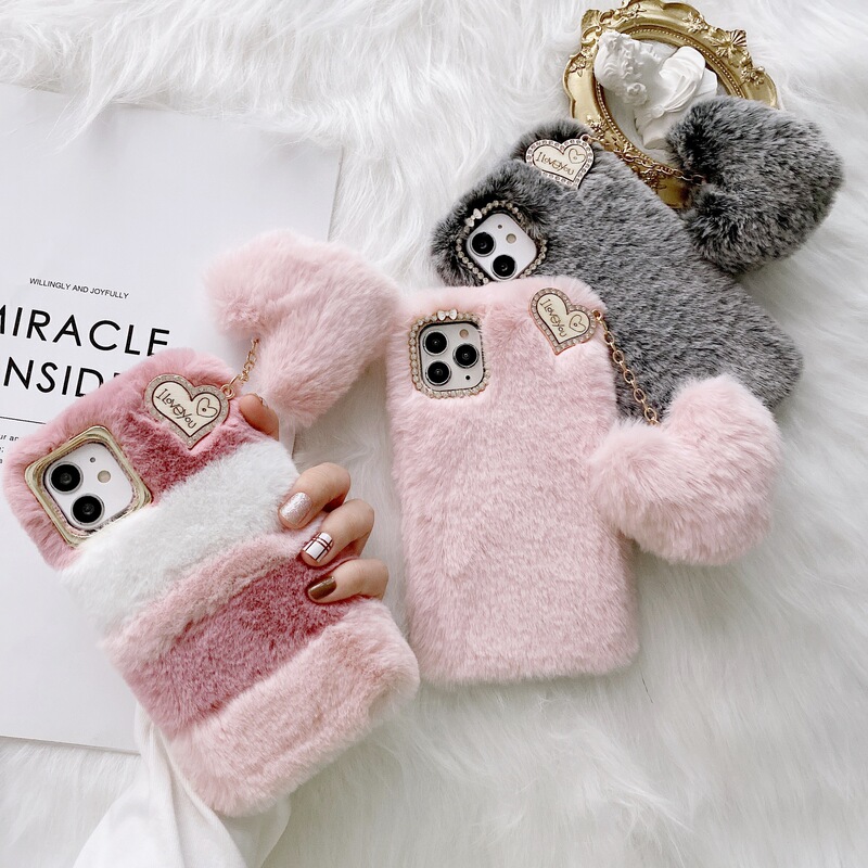 Manufacturer Suitable for iPhone 16/17 Phone Case, Apple 15 Heart-Shaped Warm Plush Case, Goddess Hand Warmer Protective Cover