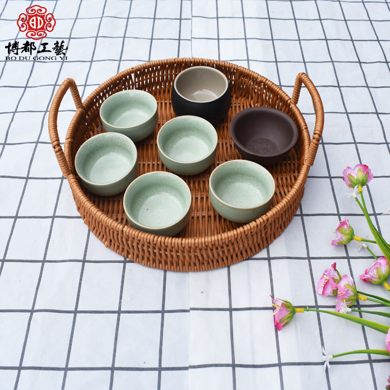 仿藤编织托盘水果篮双耳圆形加固面包篮客厅家用果蔬零食收纳筐|undefined