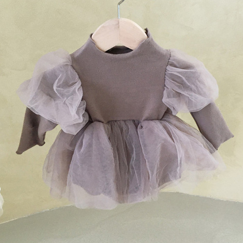 Summer new product Korean version of Centennial Banquet Princess short-sleeved rompers for baby girls puff-sleeved tulle skirt