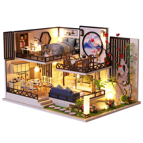DIY Small House M029 Ink Fragrance Bamboo Charm with Dust Cover Chinese Style Ancient Architecture Model Toy Handmade Gift for Women