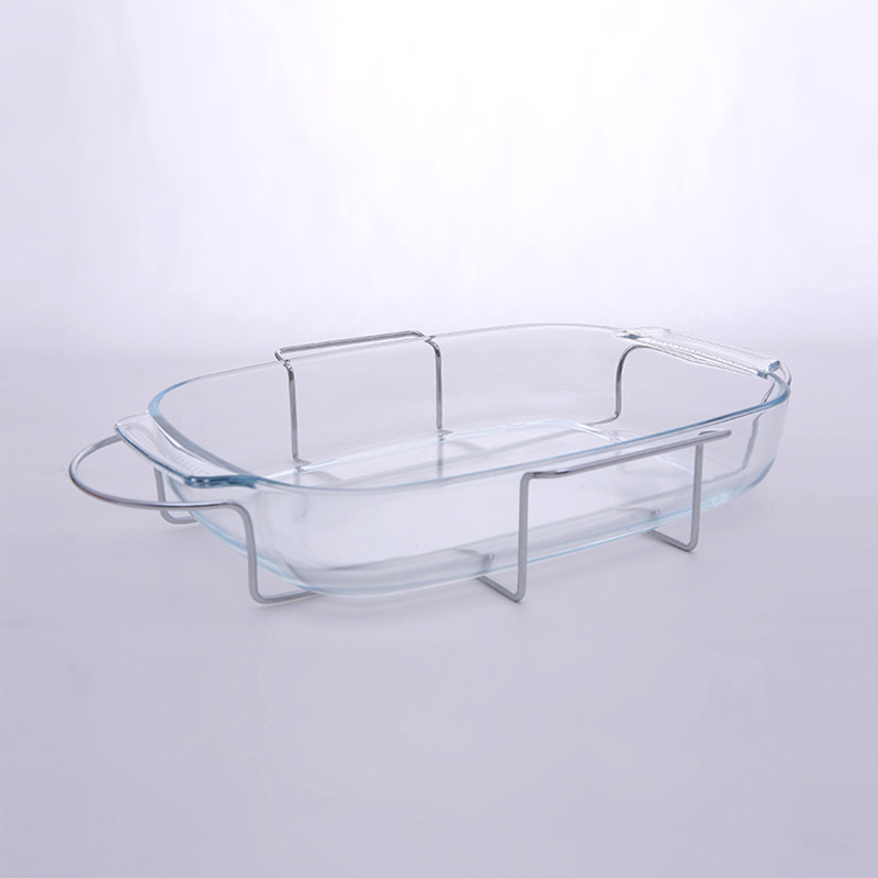 3.7L外貿雙耳烘焙烤盤土豆泥烤盤水果盤帶鐵架盤家用戶外蒸烤魚盤