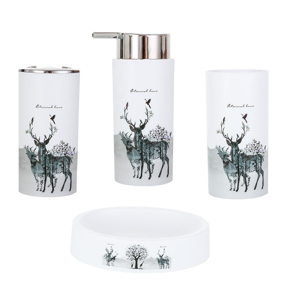 Traje de lavado de baño de color sólido simple taza de lavado de impresión de baño conjunto de cuatro piezas doble lavado casero conjunto de cinco piezas