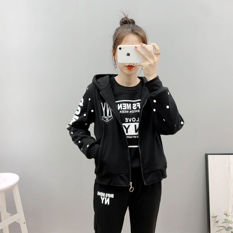 Fleece-lined Autumn and Winter New Long-sleeved Three-piece Set Korean-style Sports Women's 2021 Warm Sweater Casual Korean-style Student Clothes Fleece-lined Autumn and Winter New Long-sleeved Three-piece Set Korean-style Sports Women's 2021 Warm Sweater Casual Korean-style Student Clothes