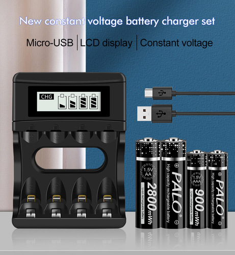 1.5V Lithium Battery Charger, Four-Slot USB LCD Smart Fast Charger, Compatible with AA/AAA NiMH Batteries