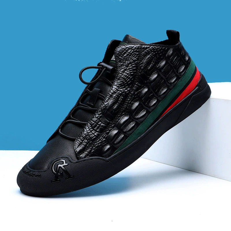 [В наличии волосы] Мужская повседневная обувь с крокодиловым узором, дышащая модная обувь из натуральной кожи, Корейская универсальная модная обувь из воловьей кожи