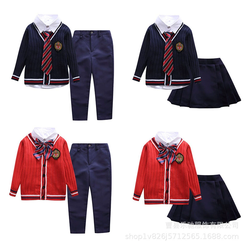 Новогоднее детское платье Костюм для хора Осенне-зимний Кардиган из чистого хлопка в британском стиле Школьная форма Вязаный костюм для выступлений Костюм