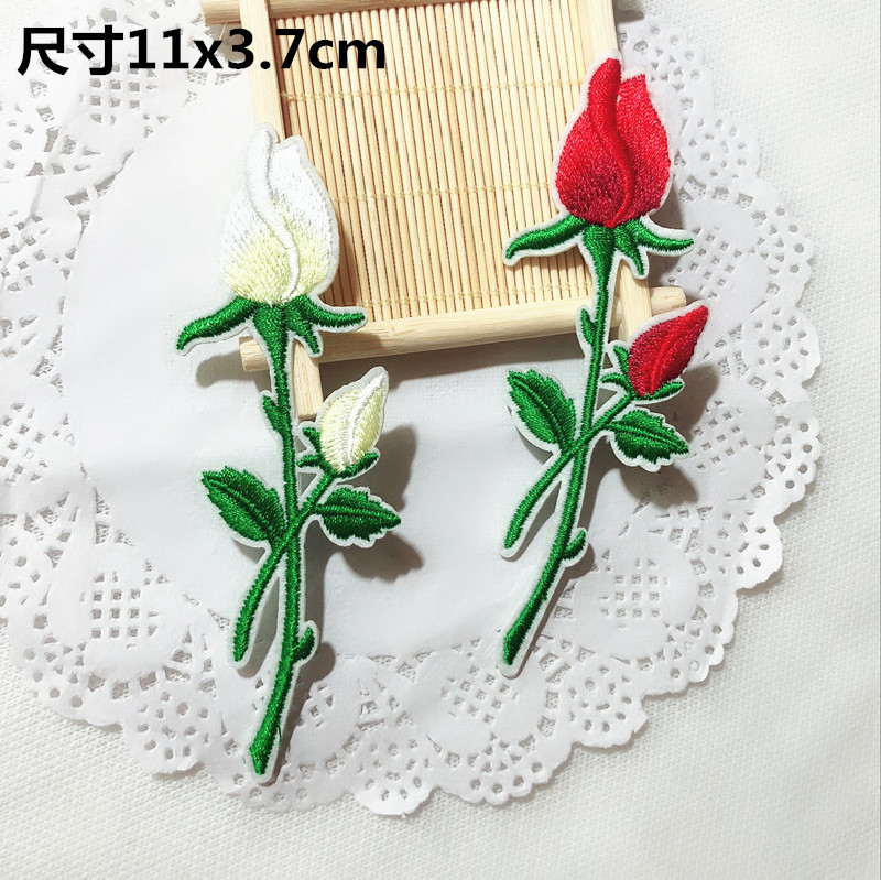 精致玫瑰花 满绣刺绣布贴 时尚个性绣花 潮流服装辅料背胶