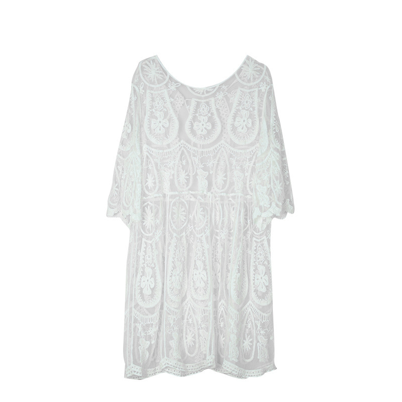 European and American Sexy Lace Embroidery Hollow Beach Women's Backless Casual Vacation Bikini Sunscreen Blouse