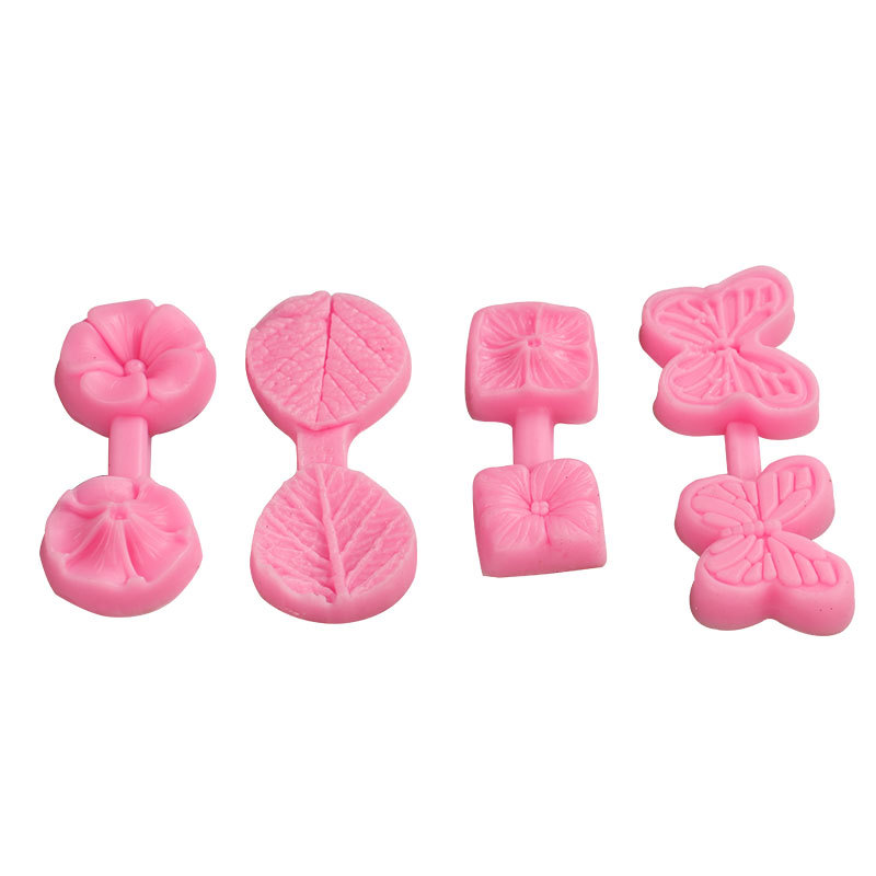 Múltiples molde de doble cara en relieve decoración de la torta fondant molde de silicona DIY textura de la flor Pétalo trébol de cuatro hojas molde de presión